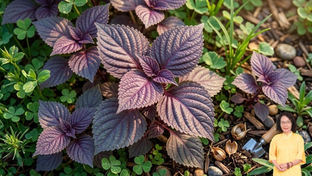 lá tía tô trị mụn thịt