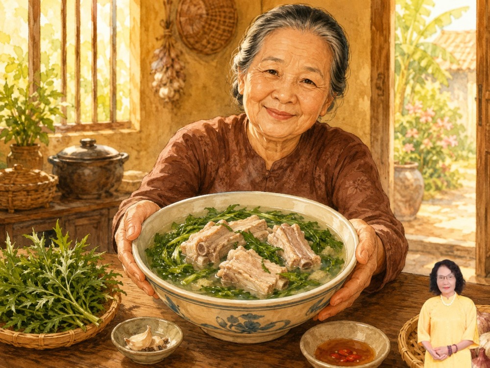 Canh lá đinh lăng sườn non