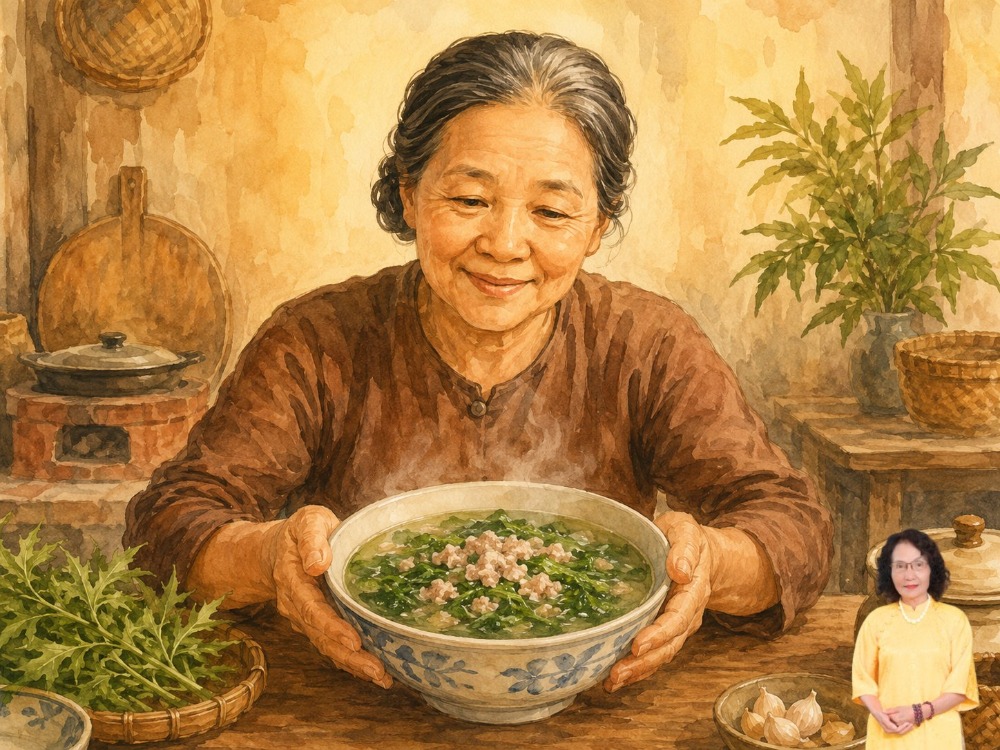 Canh lá đinh lăng thịt băm Canh lá đinh lăng thịt băm