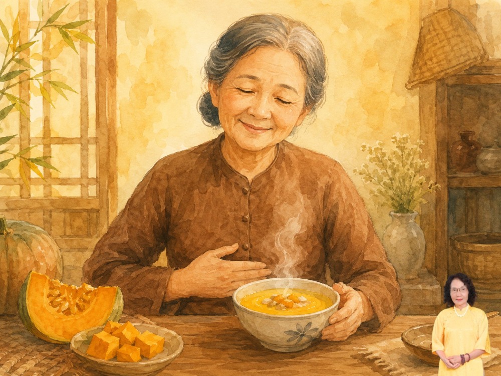 cháo bí đỏ giảm đau dạ dày