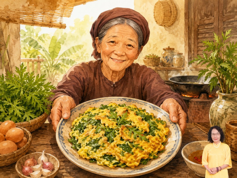 Trứng rán lá đinh lăng